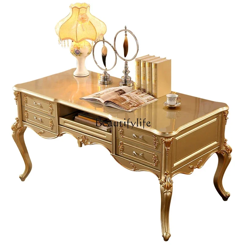 

L*European-style solid wood desk, American-style villa all solid wood gold writing desk study furniture