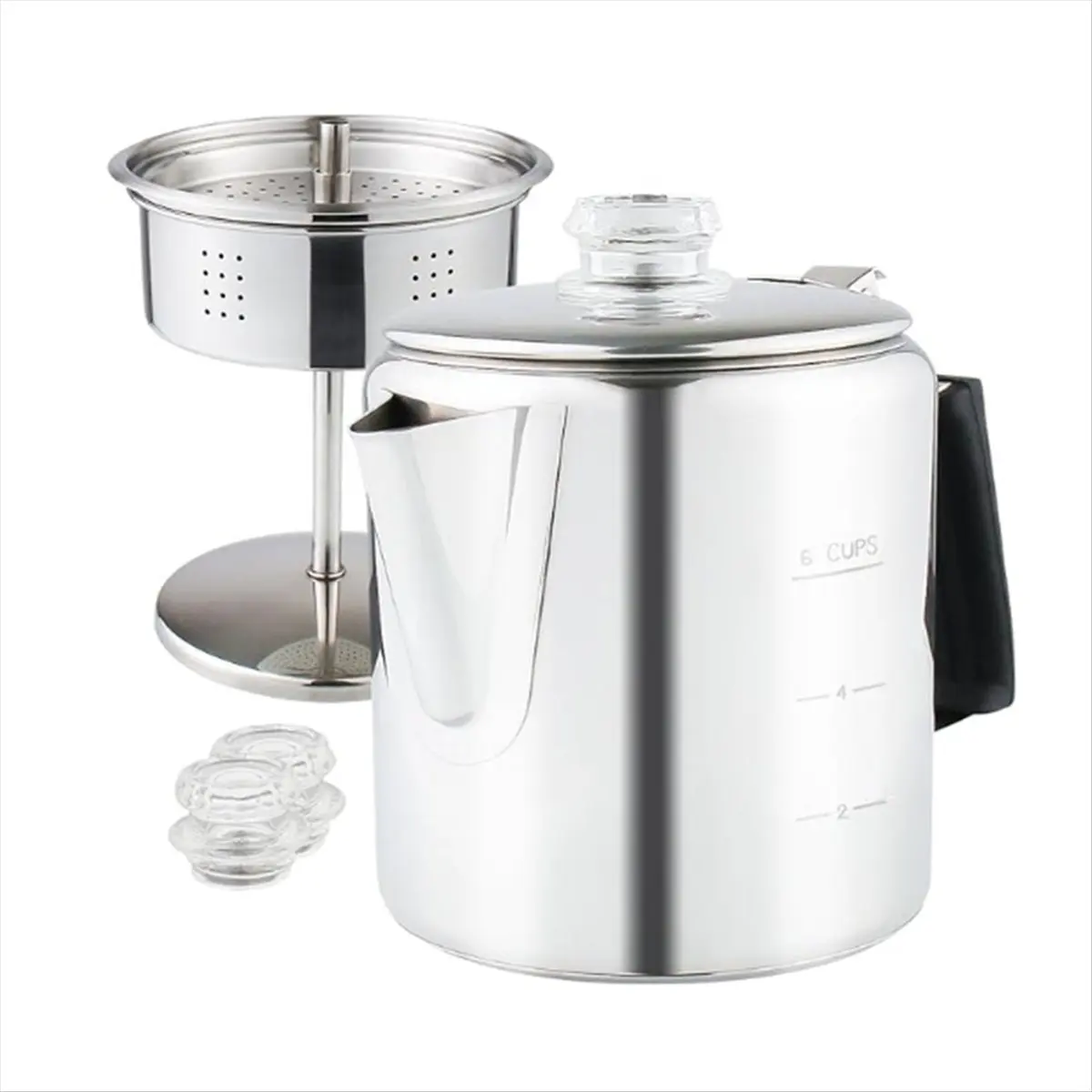 ABPP Multi Use Percolator Coffee Pot with Heat Glass Knob & Silica Gel Handle, for Indoor Induction Cooktop, 6 Cup