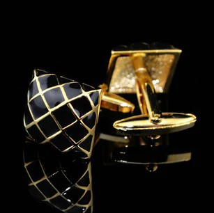   Vintage Cufflinks Gold Color Black Check Design Hotsale Copper Material Cufflinks whoelsale&retail