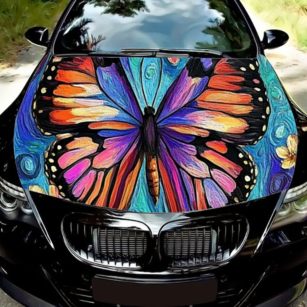 Colorful Floral Butterfly Print Car Hood Wrap Color Vinyl Sticker Truck Graphic Bonnet Custom Auto Accessories Decoration Decal