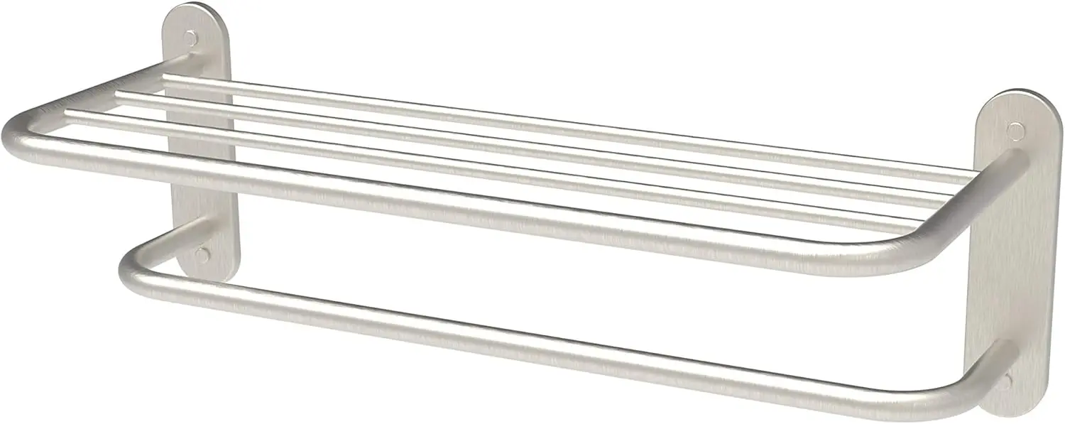 

24-Inch Brushed Nickel Towel Rack with Shelf, Stainless Steel & Zinc Alloy Wall Mount for Bathroom or Hotel