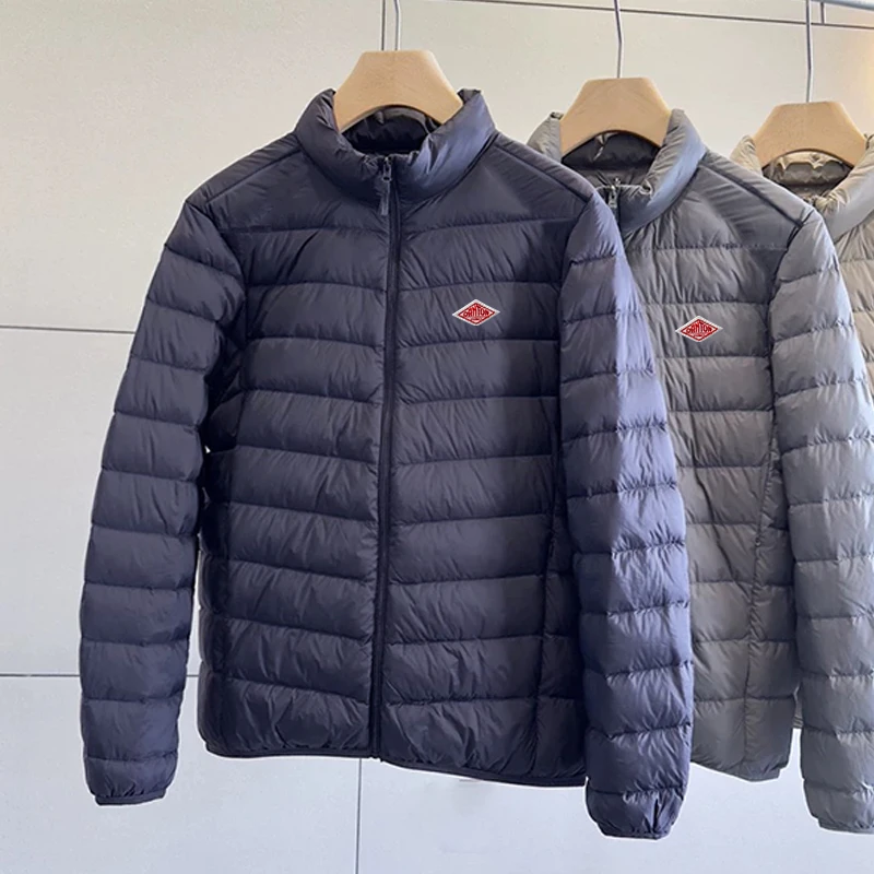 

Winter Exported to Japan Men Women With Embroidery Zipper Vest Front Light Thin Hooded Down Long sleeves Jacket Warm Windproof