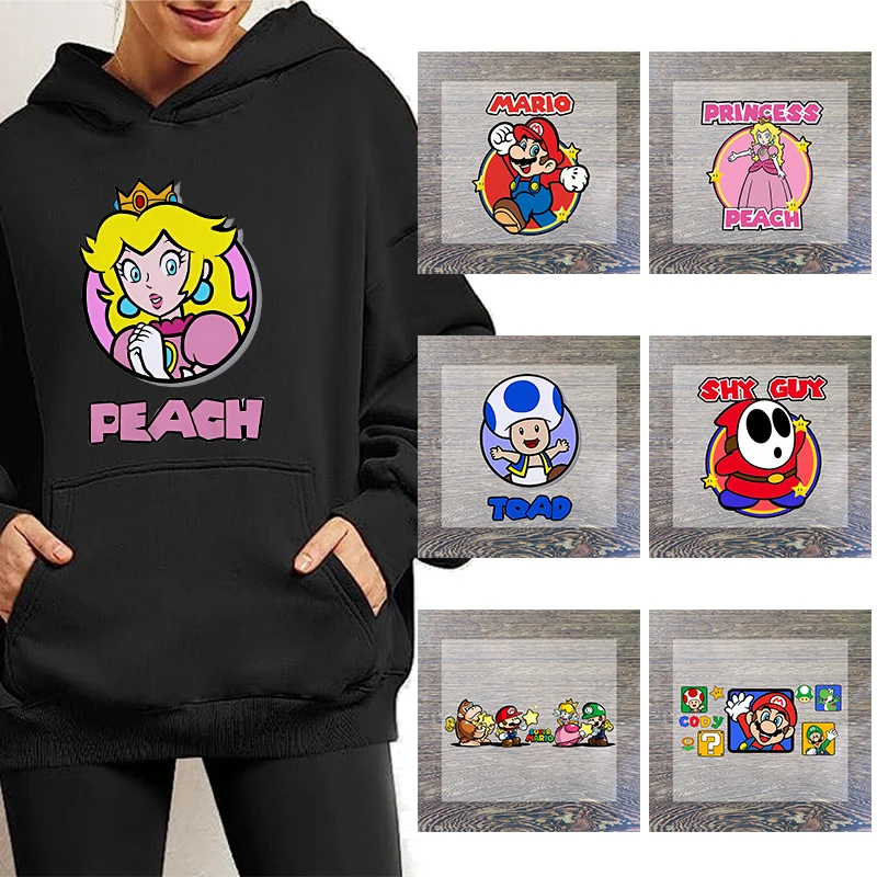 Super Mario Heat Transfer Stickers Cartoon Cute Iron on Patch Decals Clothes Sticker T-shirts Hoodie Clothing Hats DIY Applique