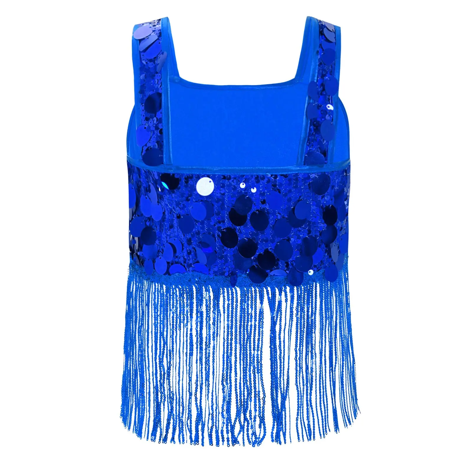 Children Latin Jazz Dance Tassels Tank Shiny Sequin Tops Performance Music Festival Party Dancewear Kids Girls Rave Costume