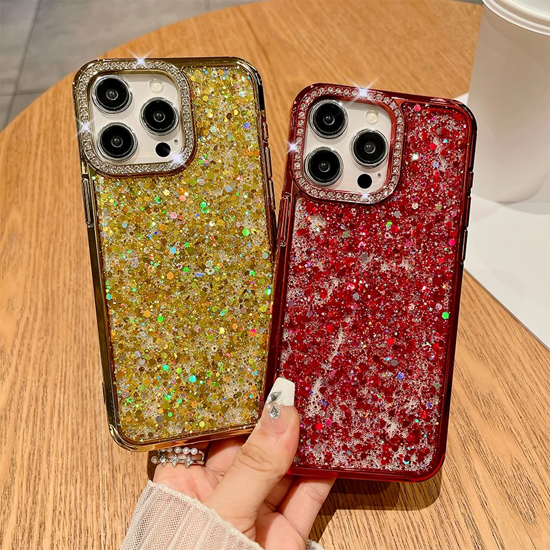 Glitter Luxury Quakeproof TPU Case For iPhone 15 ProMax 14 Plus 13 Pro 12 11 11ProMax Half Phone Cover Case