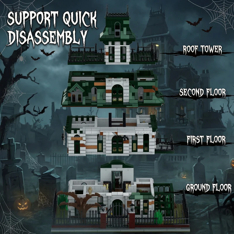 3378PCS Blocos de Montar Casa da Família Adams, Modelo Modular de Castelo de Terror, Decoração de Mesa, Brinquedos de Montagem, Presente para Adultos