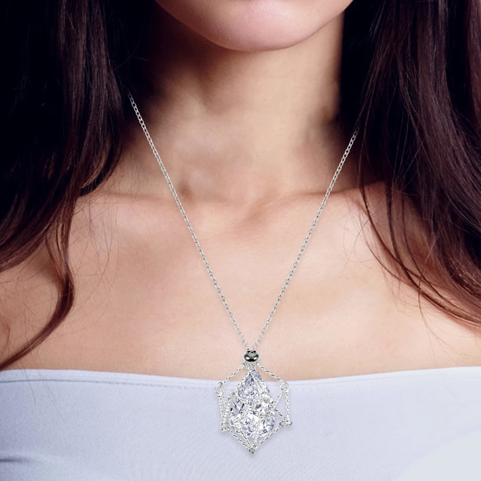 

Crystal Pendant Necklace Adjustable Cage Chain Stainless Steel Empty Holder DIY Car Decor Crystal Jewelry