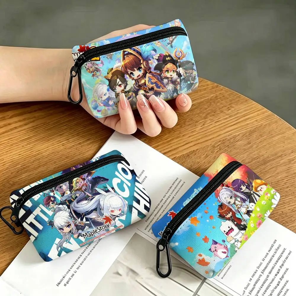 Game Maplestory In Stocked Gamer Mini Hanging Oxford Cloth Coin Bag Durable Zipper Key Card Pouch With Carabiner