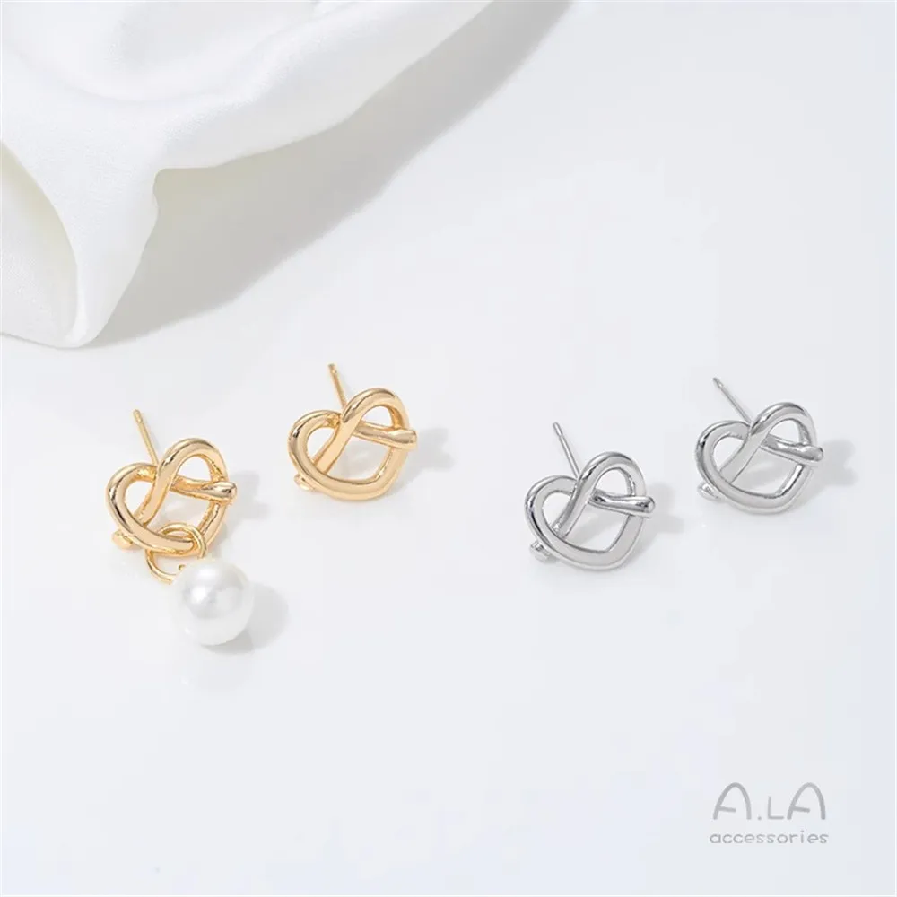 

14K Gold-plated Hollowed-out Cross-knotted Heart-shaped Stud Earrings Accessory Women's Diy Handmade Earring Jewelry Material