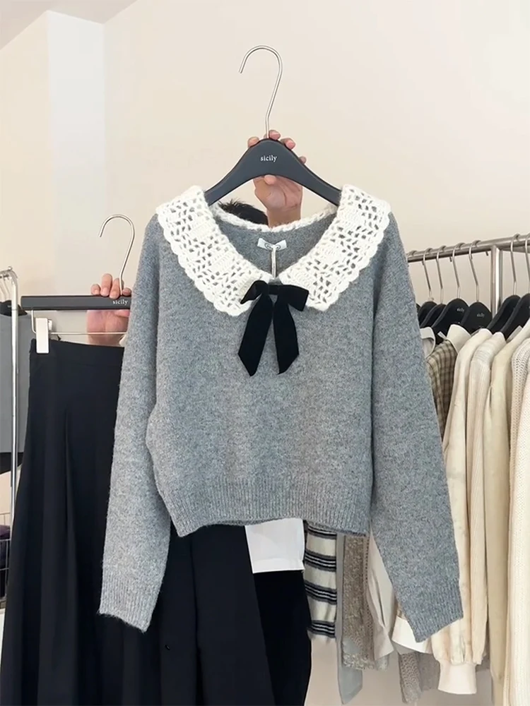 

ay Collared Oversized Sweater Women's Lazy High-End Feelings Loose Knitted Top Winter Faion Commute Sle Long Sve