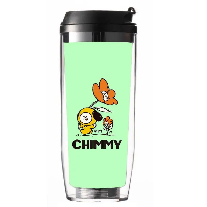 100-500 ml Anime Cartoon Bt21 Wasser Tasse Kreative Neue Doppel-Schicht Kunststoff Stroh Tasse Cartoon Nette Tumbler geschenk für Freunde