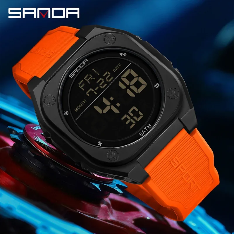 SANDA 패션 전자 남성용 시계 다기능 알람 시계 LED 빛나는 방수 시계 새로운 실리콘 스포츠 남성용 손목 시계