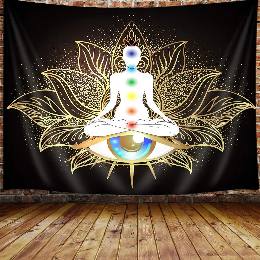 Yoga Meditation Wall Tapestry – Spiritual Chakra Wall Hanging Psychedelic Hippie Tapestry Zen Room Decor for Bedroom Living Room