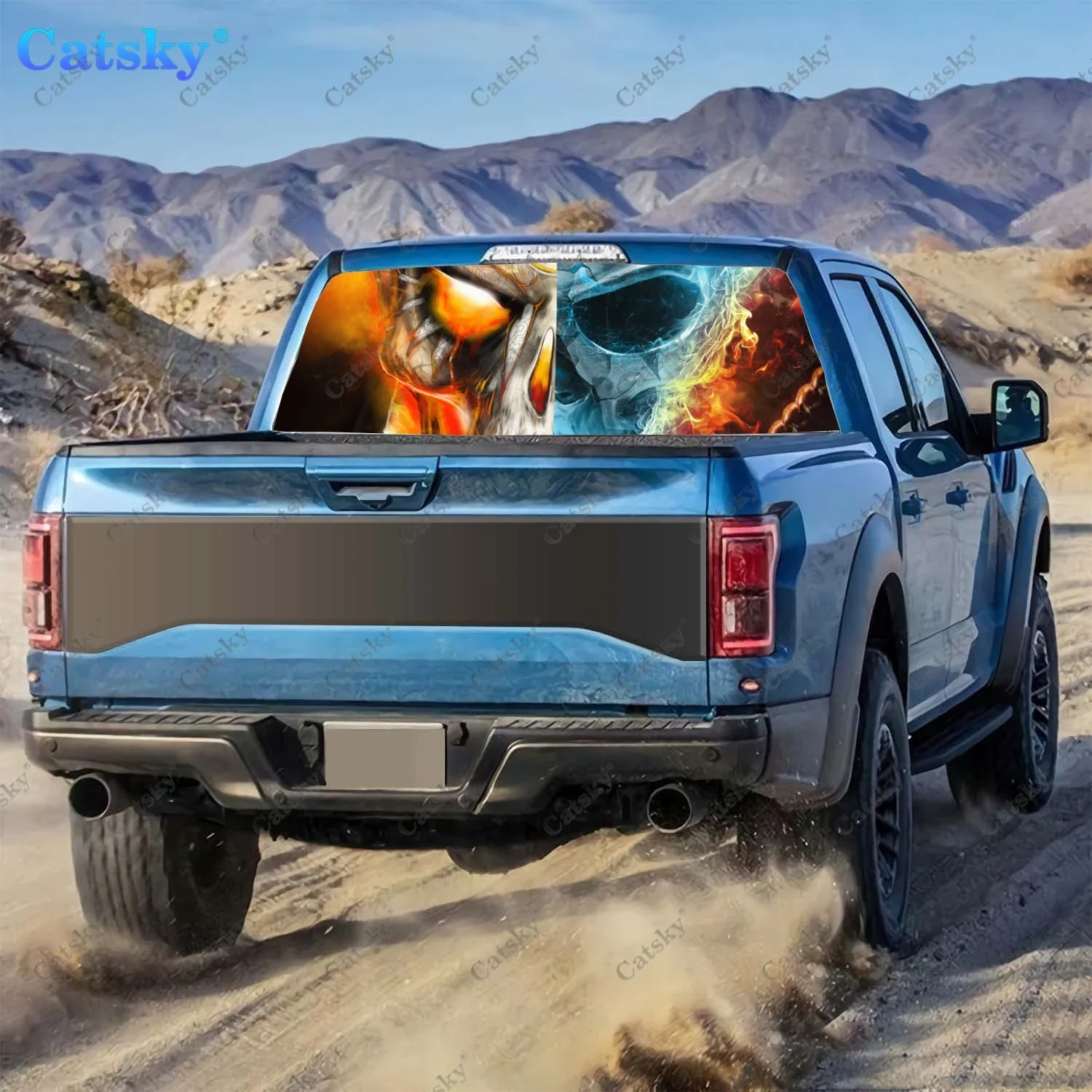 Skull horror skeletoncar Window Decal Sticker Graphic PVC Material Truck Sticker Perforated Vinyl Universal Sticker