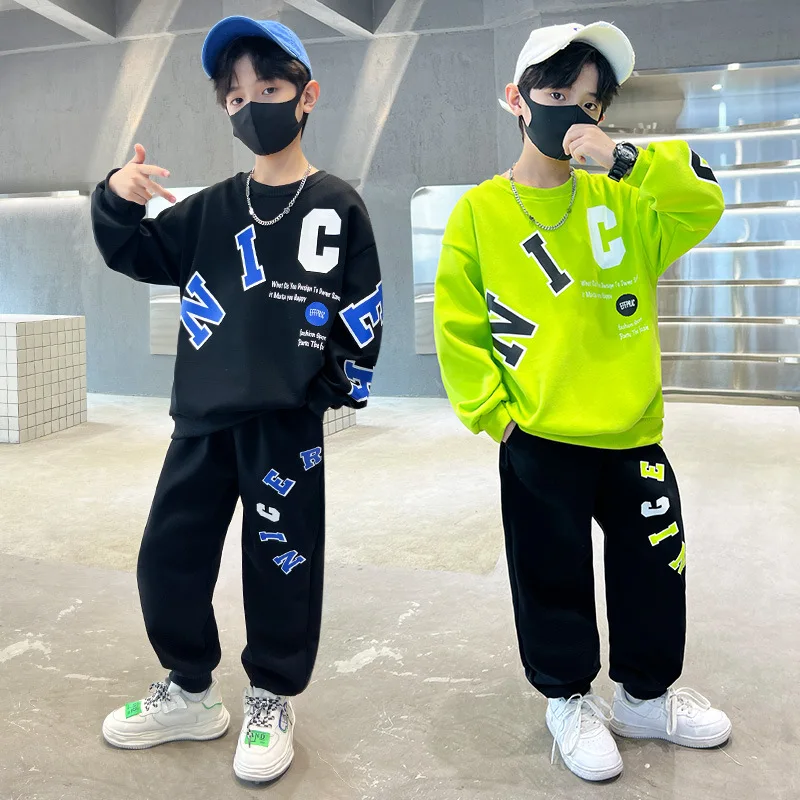 

Boys' Clothes Sets Sweatshirts +Pants 2PCS/Set Cotton 2023 In Stock Spring Autumn Suit Outfit Plus Size Children Clothing