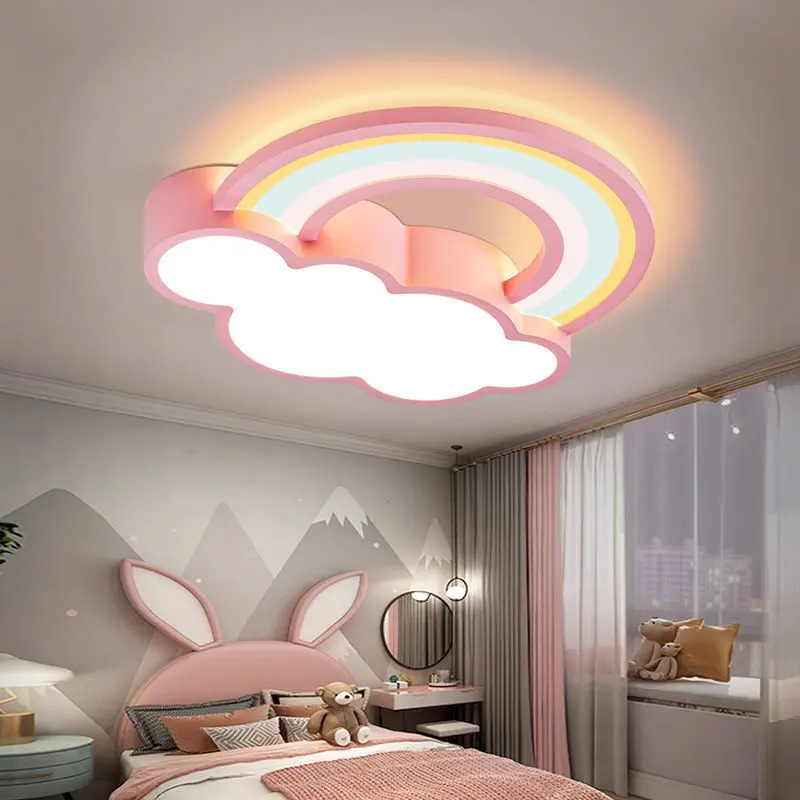 Moderno led dos desenhos animados lâmpada do teto crianças iluminação do quarto sala de estar nuvem arco-íris lustre crianças nordic decoração interior luz