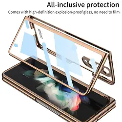 For Samsung Galaxy Z Fold 4 5 3 5G Case Electroplated Frame Shockproof Front Tempered Glass Full Protection Cases For Z Fold 4