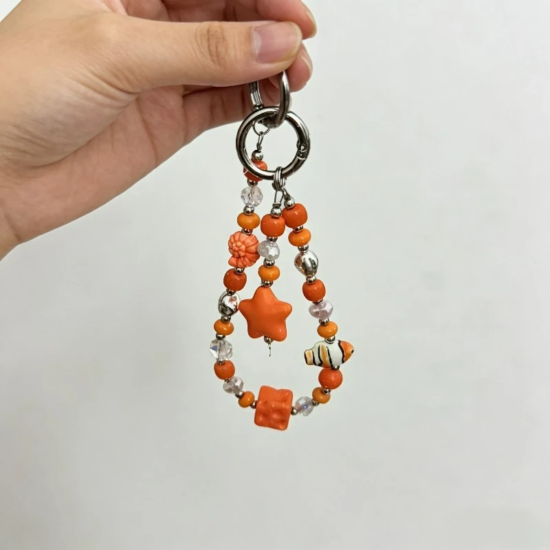 

Color Beaded Mobile Phone Lanyard, Light Luxury Anti-lost Keychain