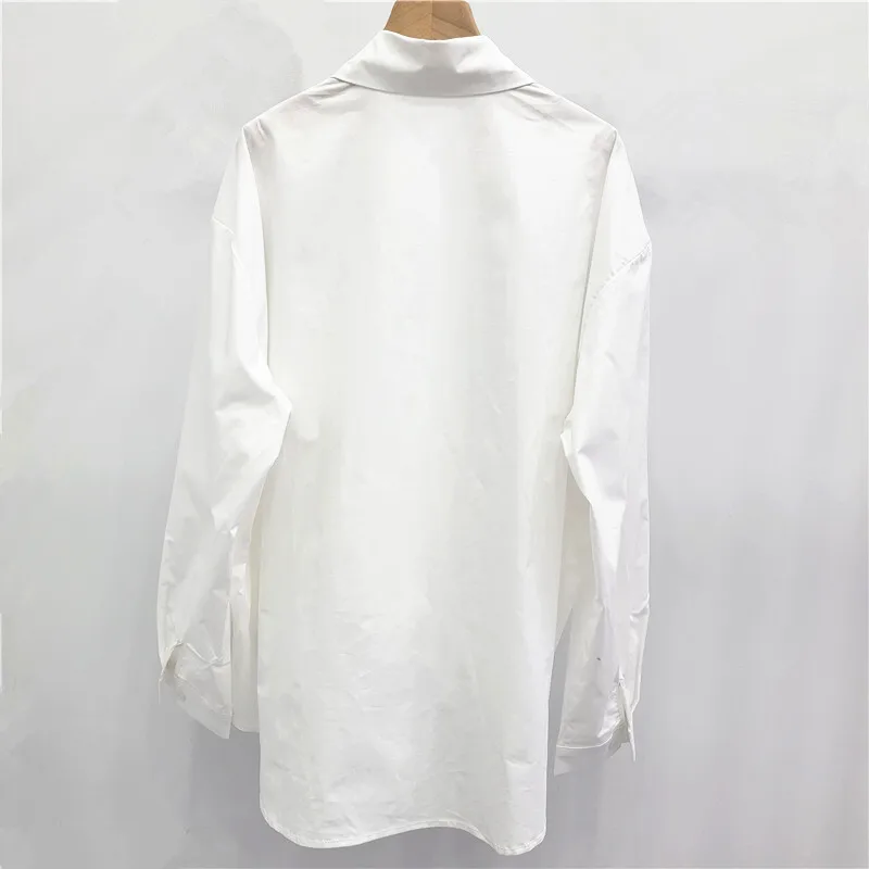 HKSH Primavera Autunno Nuove donne Camicia in rilievo con paillettes Colletto rovesciato Maniche lunghe Monopetto Chic Camicetta Casual Top HK16486