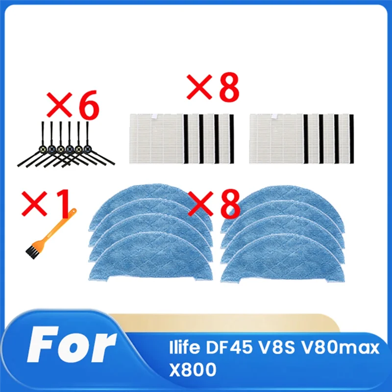 23 Uds para Ilife DF45 V8S V80max X800 piezas de Robot aspirador filtro de repuesto cepillo lateral trapo