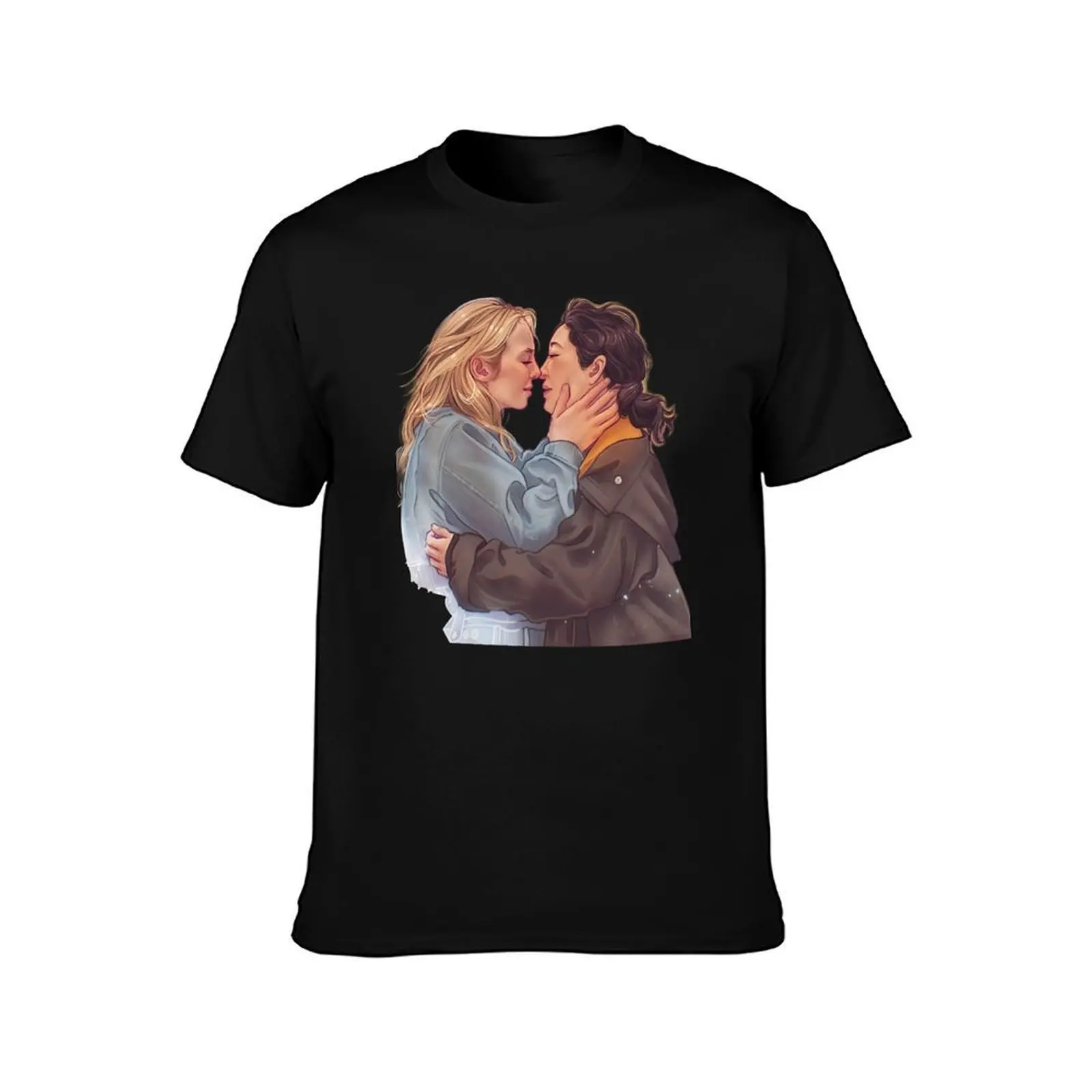 Killing Eve Villanelle and Eve the kiss T-Shirt, Summer Casual Cotton Tee, Oversized Streetwear Tops, Vintage Graphic Print