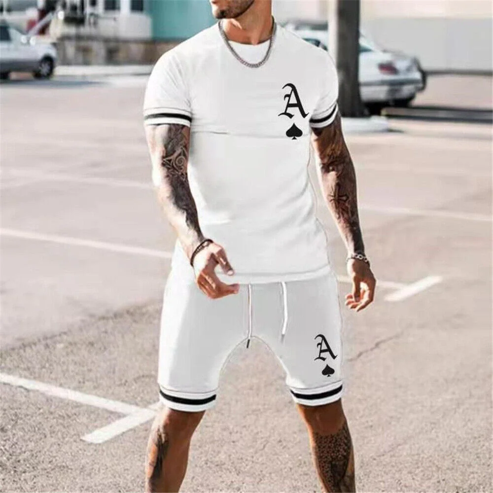 2024 New Summer Men\'s Suit Casual Fashion Printed T-Shirt + Beach Shorts Suit Men\'s O-Neck T-Shirt 2 Pieces Asian y2k Clothing