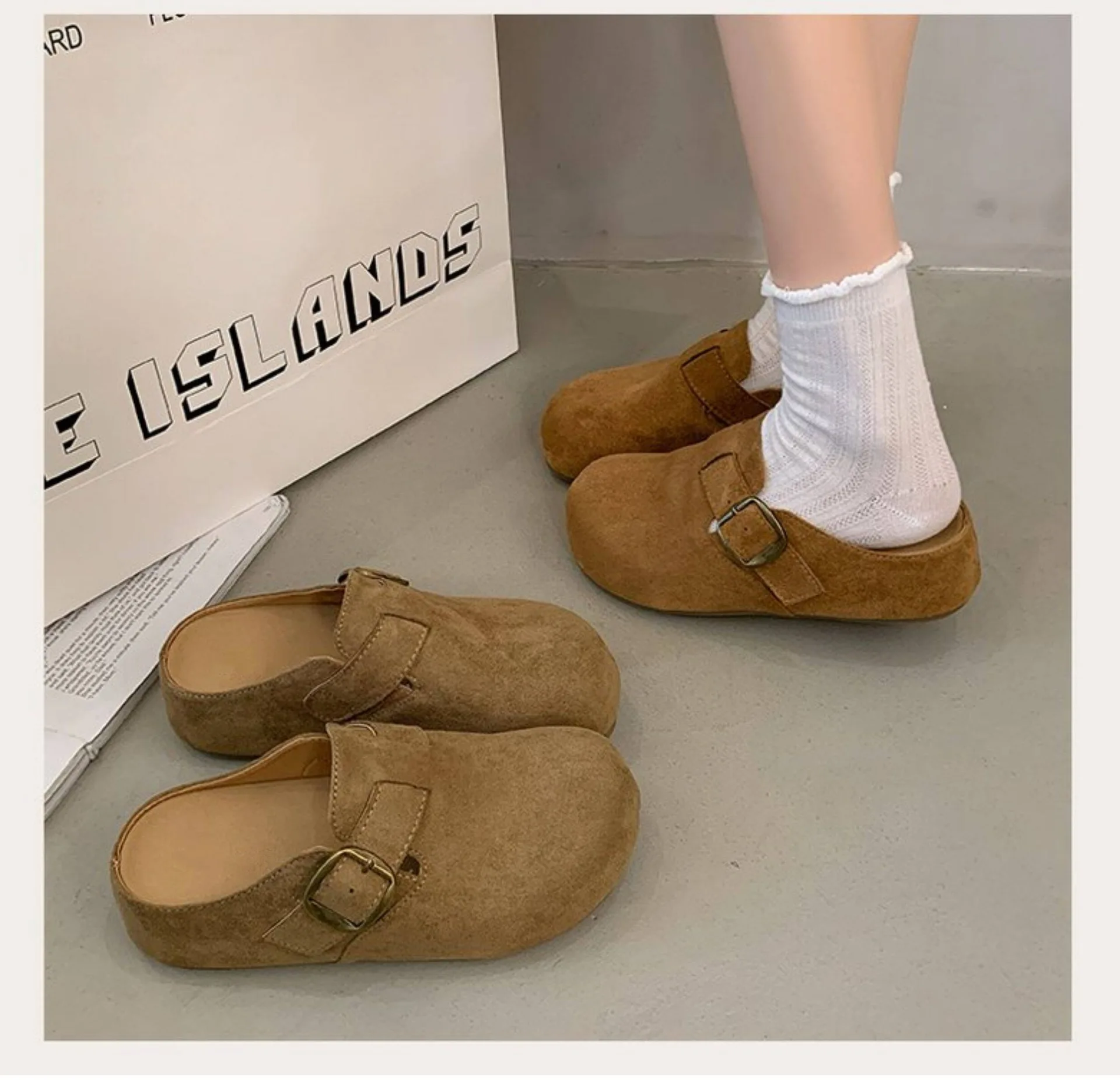 2026 Kork-Wildleder-Pantoffeln für Damen, Modische Clogs, Klassische Kork-Antirutsch-Outdoor-Pantoffeln mit Fußgewölbestütze – Detail 6