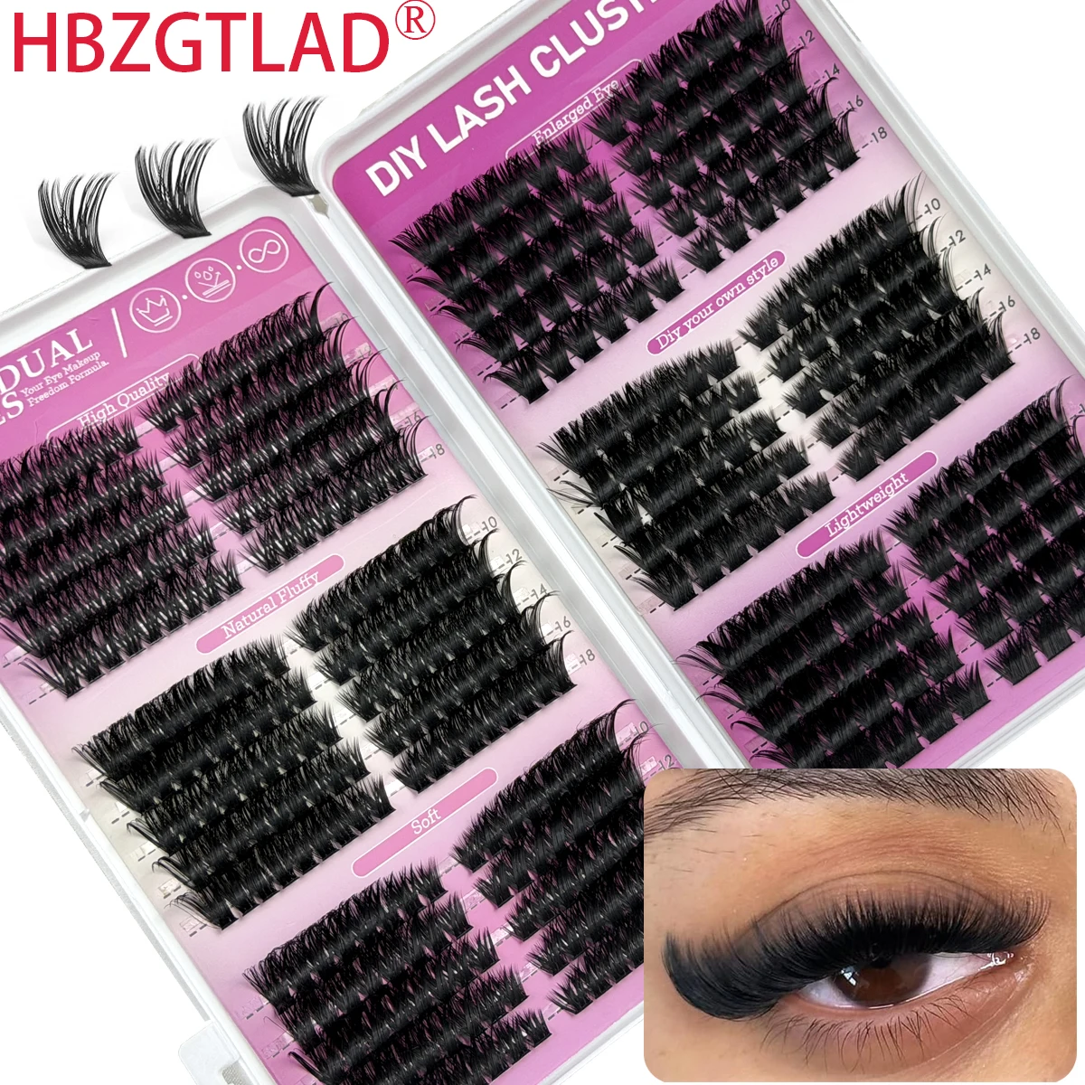 60P-200P Fluffy Cluster Lashes 3 IN 1 Lash Clusters Extension DIY Cat Eye Lashes&Bottom Lashes Mixed Tray Individual Eyelashes