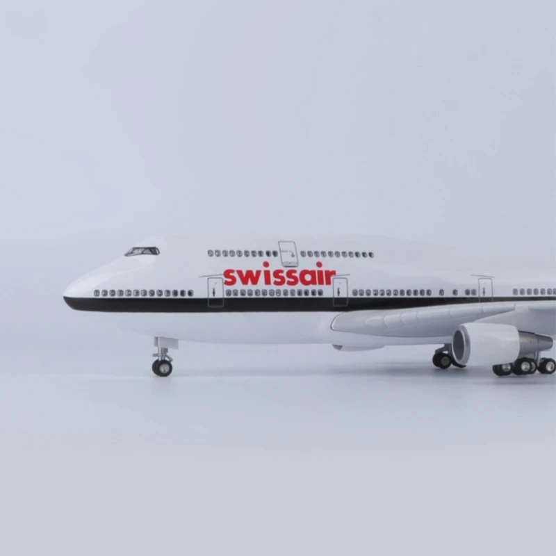 1/150 Scale 47CM Airplane 747 B747 Swissair Airline Model LED Light & Wheel Landing Gear Diecast Resin Plane Model