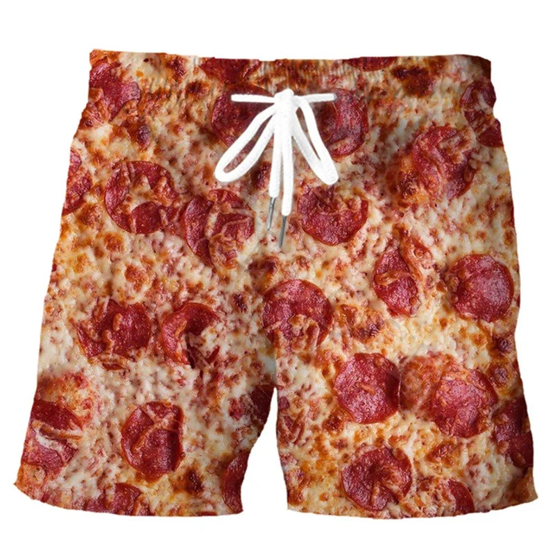 Hamburger Pizza Graphic Board Shorts Men 3D Print Fast Food Hawaii Beach Shorts Fashion Hip Hop Streetwear Cool Surf Swim Trunks