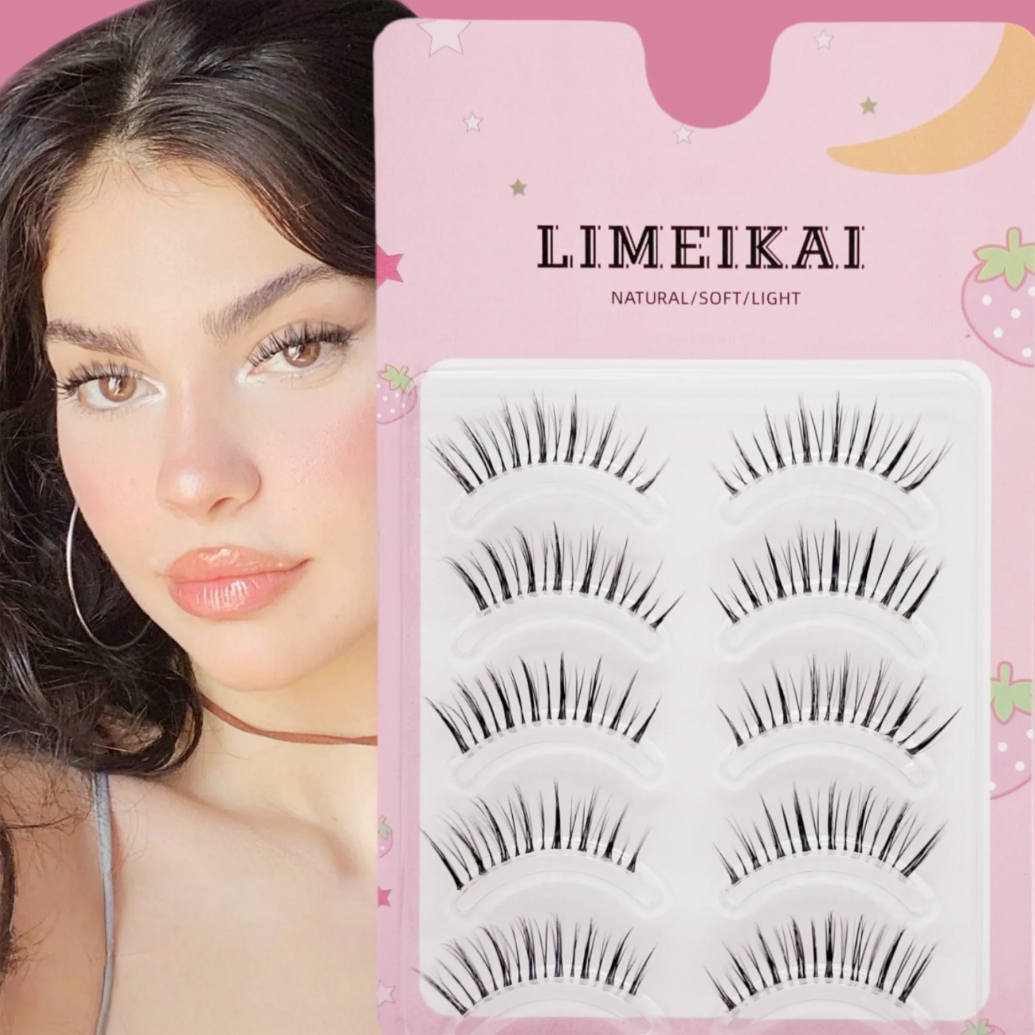 5 Paar künstliche Wimpern mit natürlichem Look und transparentem Band, zarte Wimpernverlängerungen für Anime-Cosplay, künstliche Wimpern im koreanischen Stil