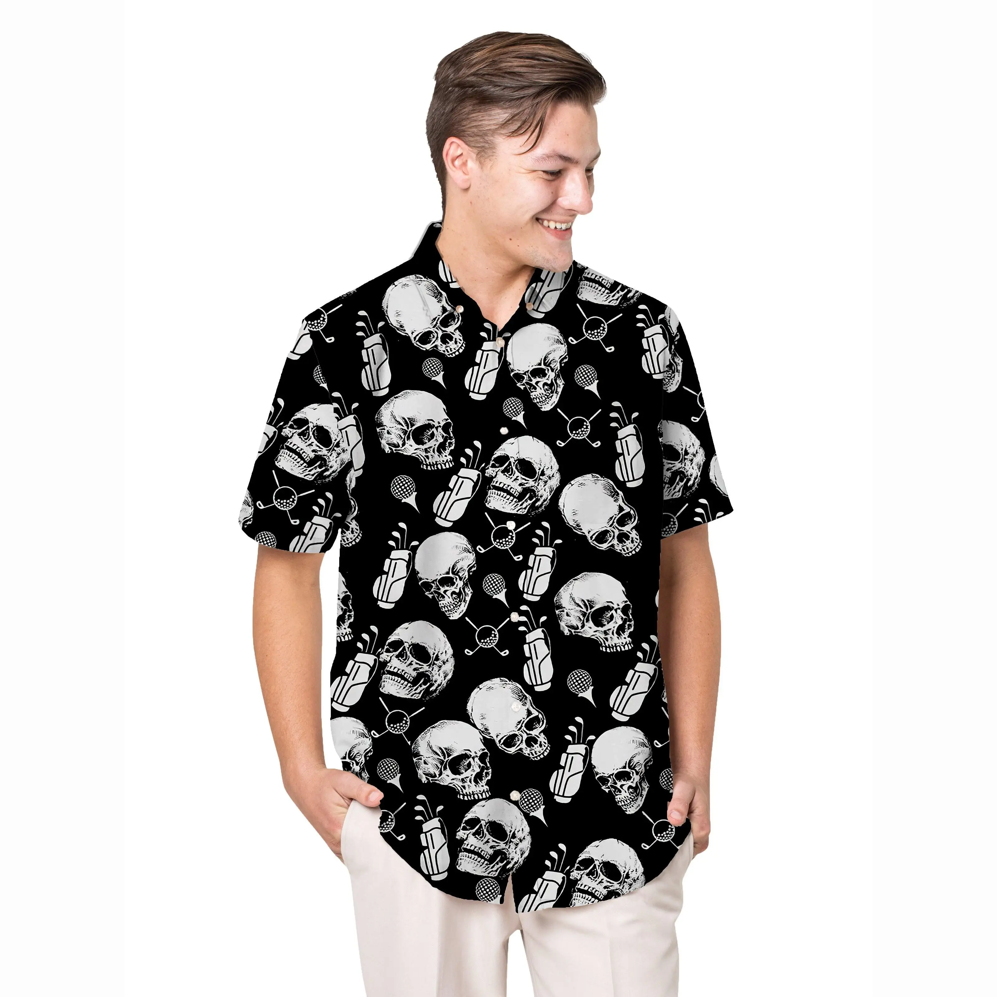 

Jumeast Skull Pattern Short Sleeve Hawaiian Shirt Golf Graphics Polyester Aloha Shirts Tropical Baggy Casual Halloween Clothing