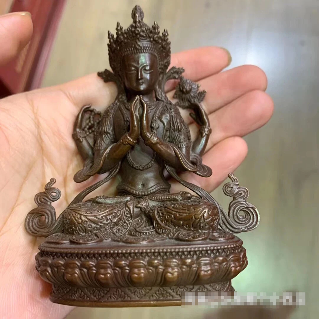 Wholesale Buddhist supplies family bless safe good luck high grade Nepal Four arm Tara Guanyin Buddha statue Small size