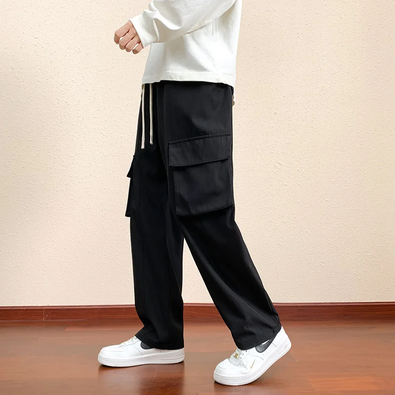 Autumn Khaki Cargo Pants Men Korean Streetwear Solid Harajuku Loose Straight Long Trousers 2024 Winter Wide-leg Baggy Pants Man