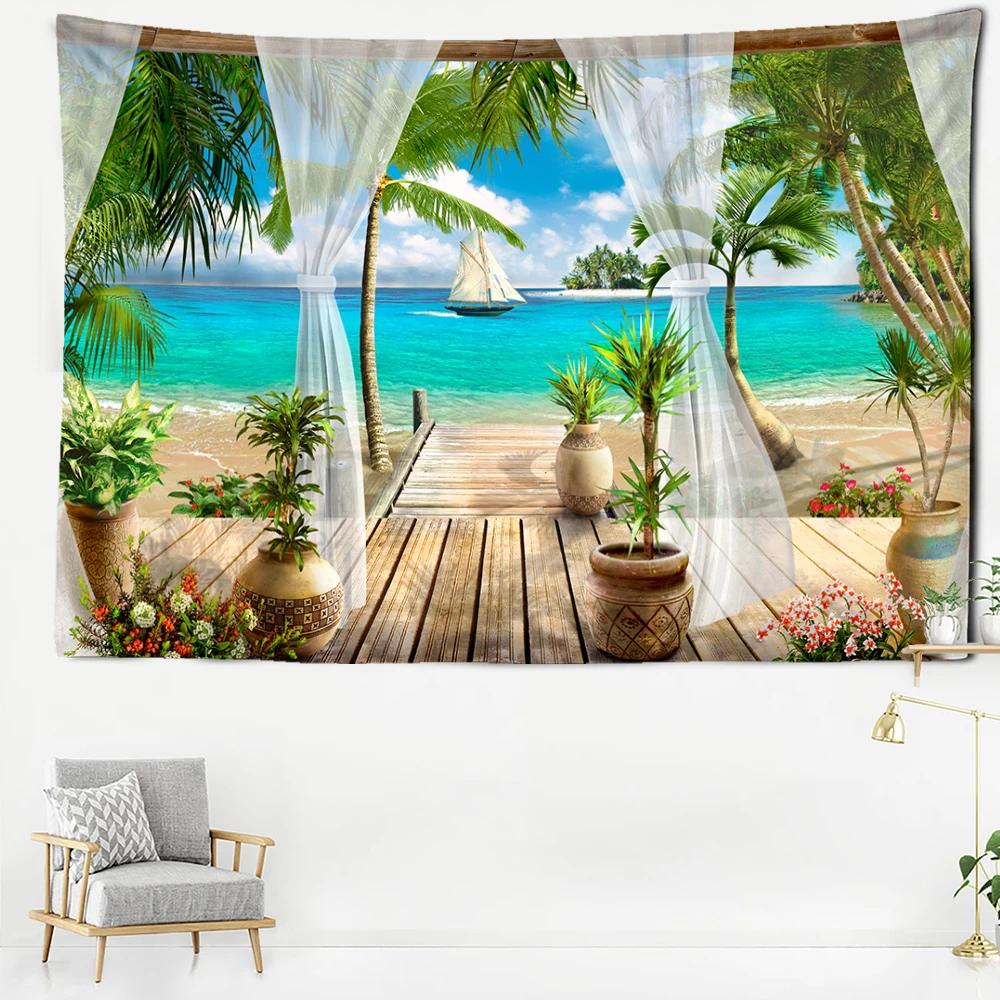 Tropische Küsten landschaft Wandteppich Wandbehang natürliche und minimalist ische Landschaft Ästhetik Schlafzimmer und Wohnkultur