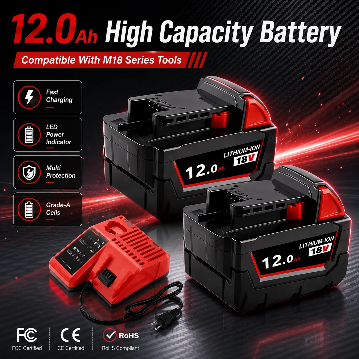 M18B5 Ersatzakku für Milwaukee M18 18V Lithium-Ionen-Akku für Elektrowerkzeuge