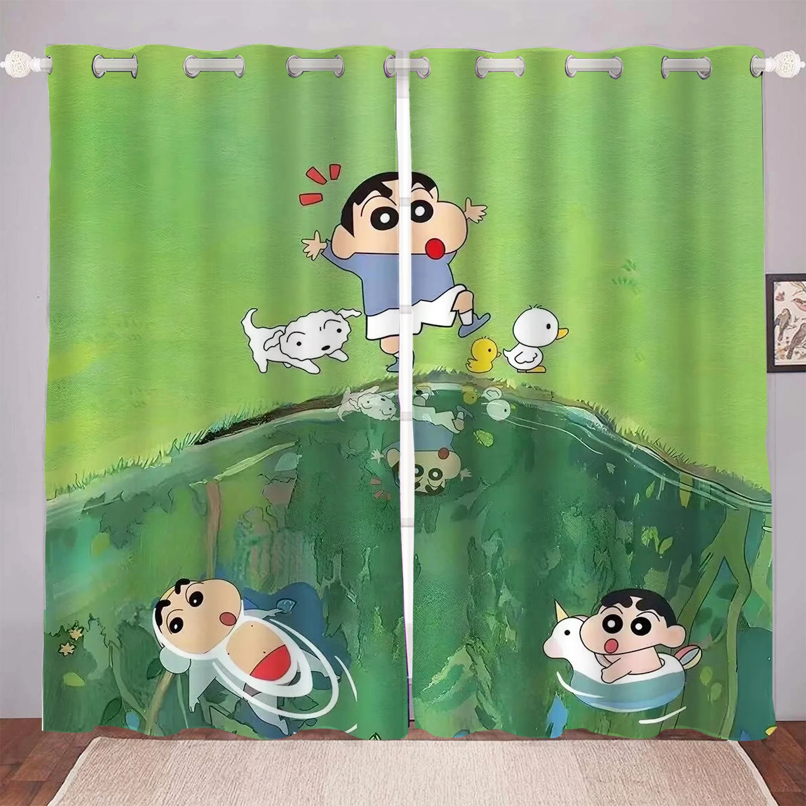 MINISO Japanese Anime Crayon Shin-chan Living Room Blackout Cartoon Curtains, Animated Curtains, Customisable Home Nursery Windo