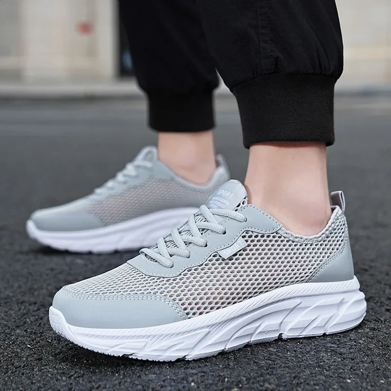 Casual Sneakers Men Shoes 2024 Spring Low-top Non-slip Men's Jogging Shoes Trendy Solid Color Men's Mesh Shoes Big Size 39-48