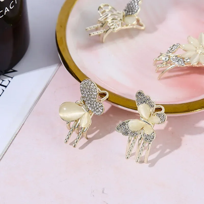 Korean Elegant Butterfly Hairpin Dreamy Sweet Side Clip Girl Bangs Clip Hairpin Women Metal Rhinestone Headwear Hair Accessories