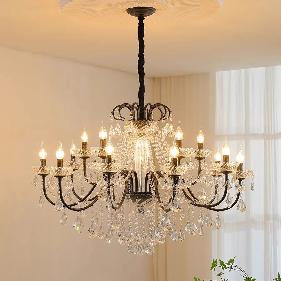 Modern Court Crystal Candle Chandelier Lighting Living Room Bedroom Dining Room large chandeliers ceiling hanging Black Led Lamp