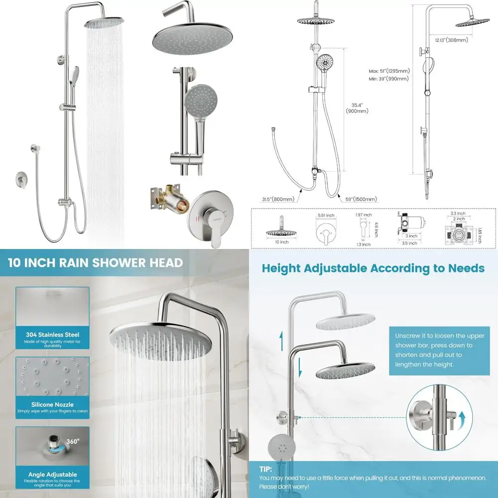 

10 Inch Rain Shower Head with Handheld Sprayer, 3-Function Wall Mounted Bathroom Shower Faucet Set, High Quality Shower System
