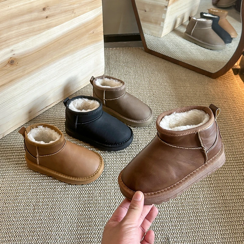 

Children Snow Boots Winter Cute Warm Fashion Anti Slip Shoes Kids Boys Girls Leisure Thick Fur Platform Flat Short Boot Sneakers