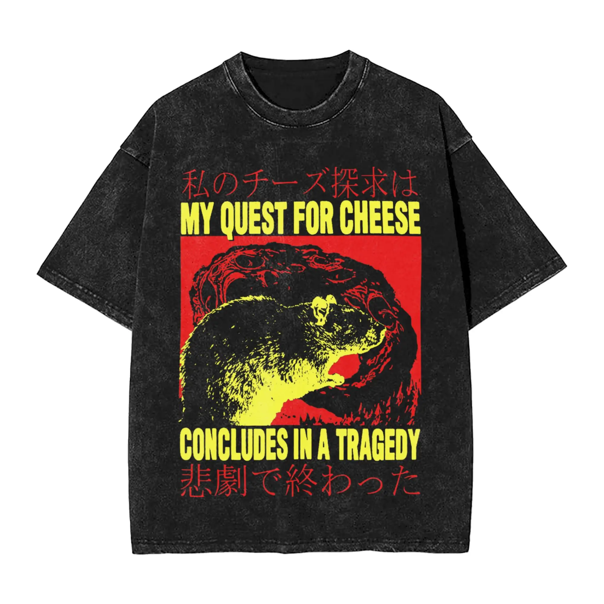 Camiseta My Quest for Cheese Rat Japanese Rat, Camisetas da Moda, Tops Vintage de Manga Curta, Roupas Oversized de Algodão com Gola Redonda para o Verão