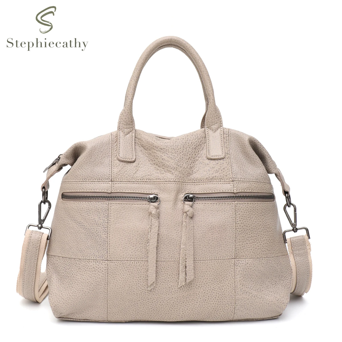 SC-Bolso Vintage de cuero genuino con asa superior para mujer, Cartera de cuero de vaca con textura suave, múltiples bolsillos con cremallera, holgado, informal, para uso diario