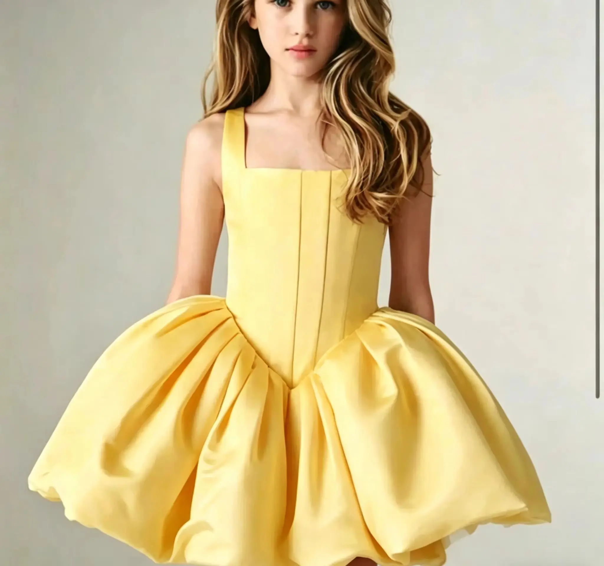 Schönes, individuell gestaltetes Blumenmädchenkleid für die Hochzeit, ärmelloses, knielanges Satinkleid für Kindergeburtstagsfeiern und Erstkommunion