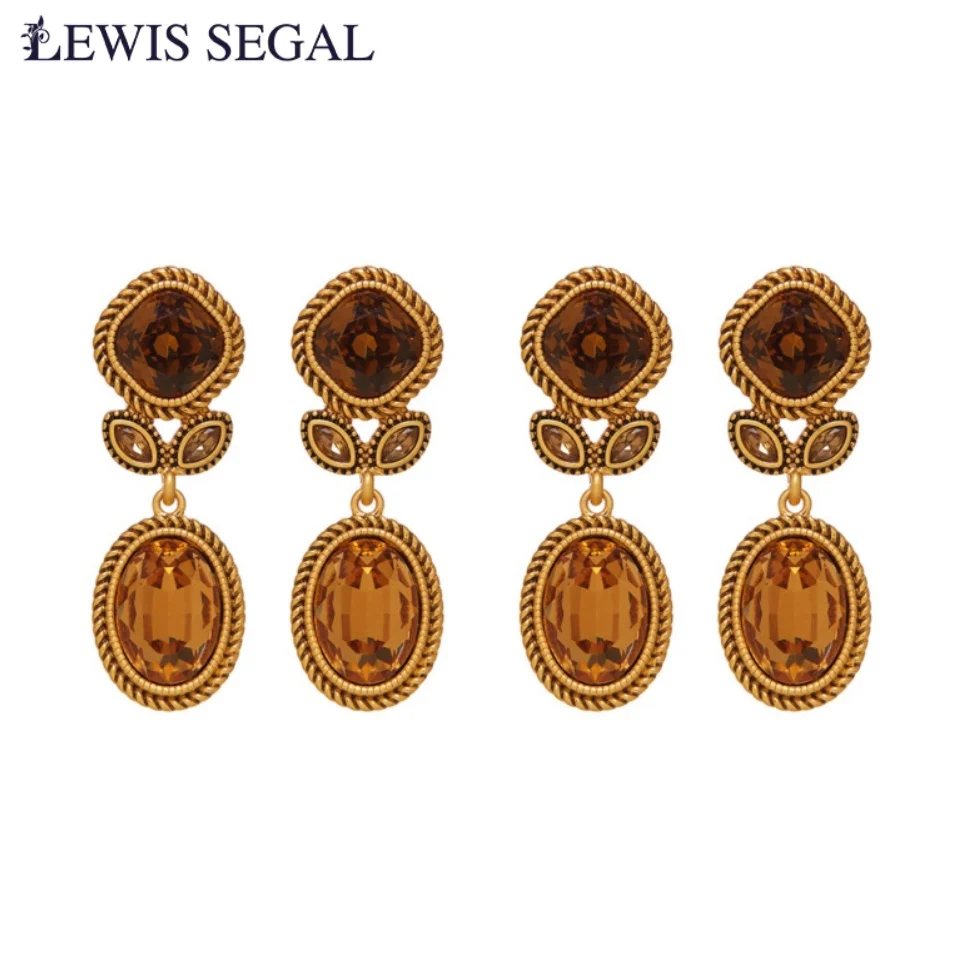 

LEWIS SEGAL 2Sets Luxury Champagne Colored Gemstone Drop Earrings Vintage Statement Fine Jewelry 18K Gold