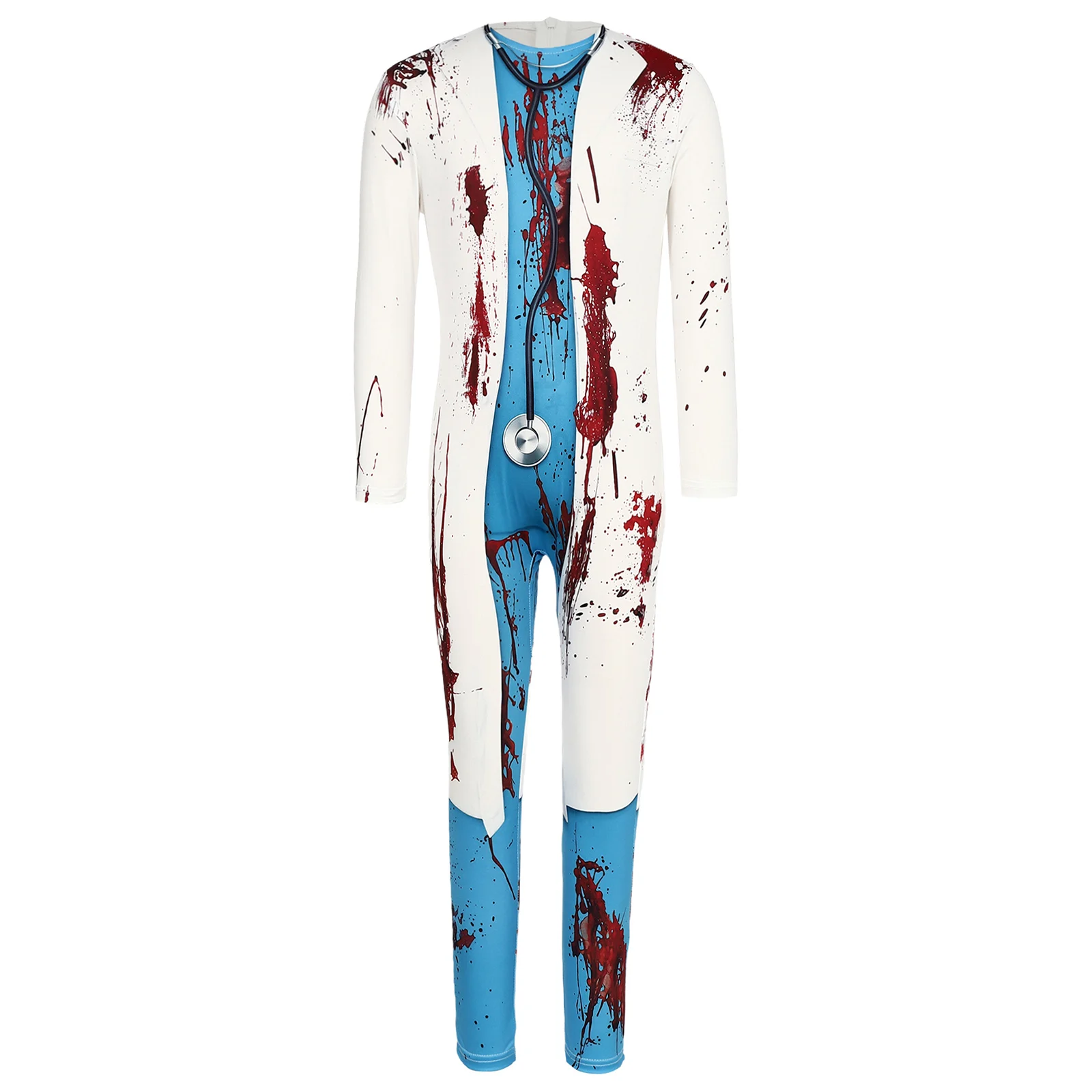 Crianças 3 pçs zumbi cirurgião traje cirurgião sangrento halloween cosplay macacão com máscara combinada e boné cirúrgico carnaval vestir-se