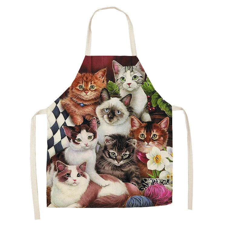 Home Decor Men Ladies  Cleaning Tools Kitchen Apron Vintage Cat Dog Print Sleeveless Linen