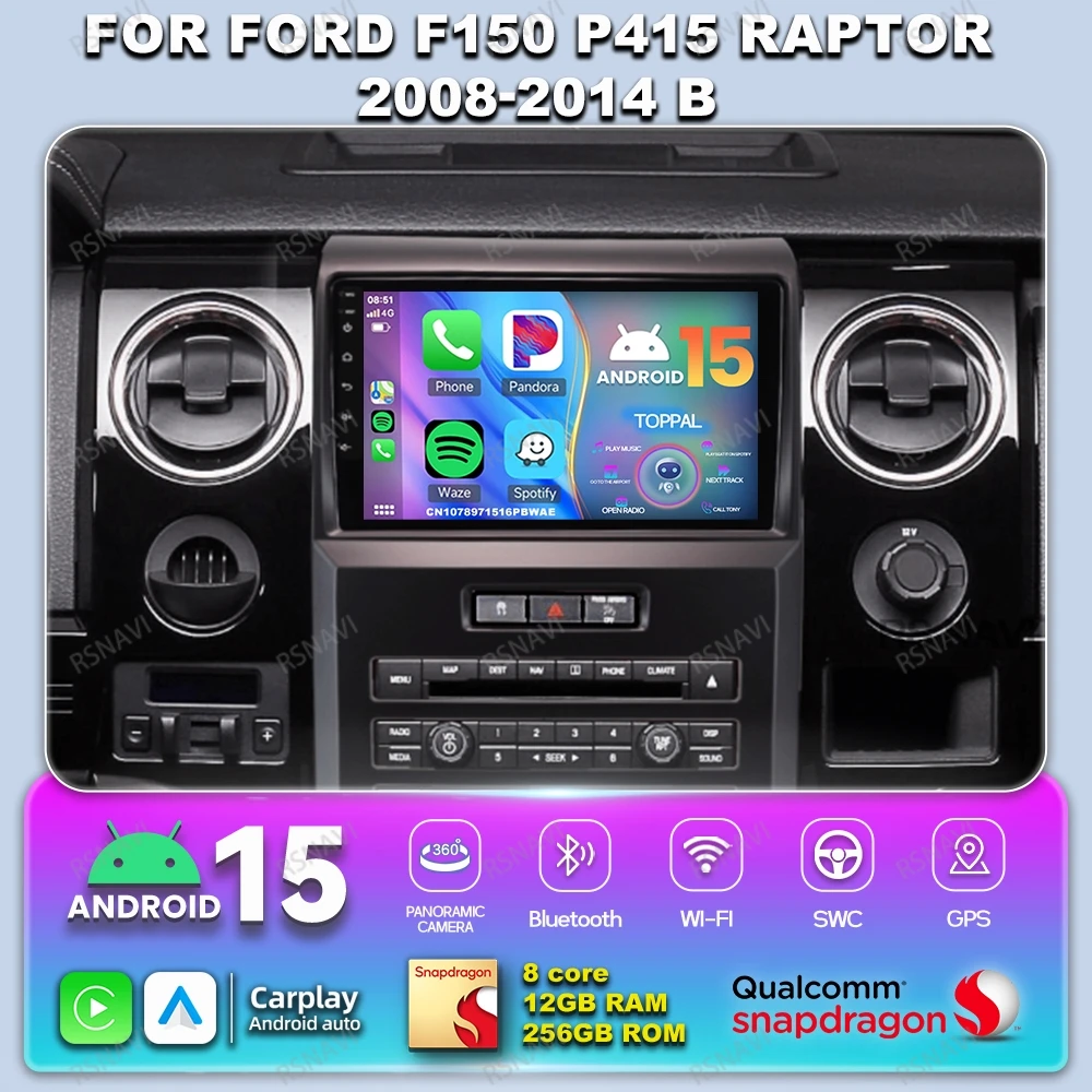 

Автомобильный радиоприемник Android 14 для Ford F150 P415 Raptor 2008-2014 AUTO Systems Carplay IPS Головное устройство Qualcomm 9/10 дюймов Беспроводной DSP DVD