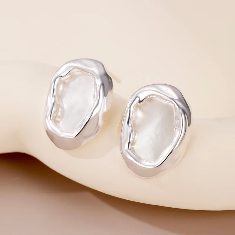 New S925 Silver Earnail Women's Niche Design Texture Mother Shell Earrings Cold Style Versatile Wedding Jewelry